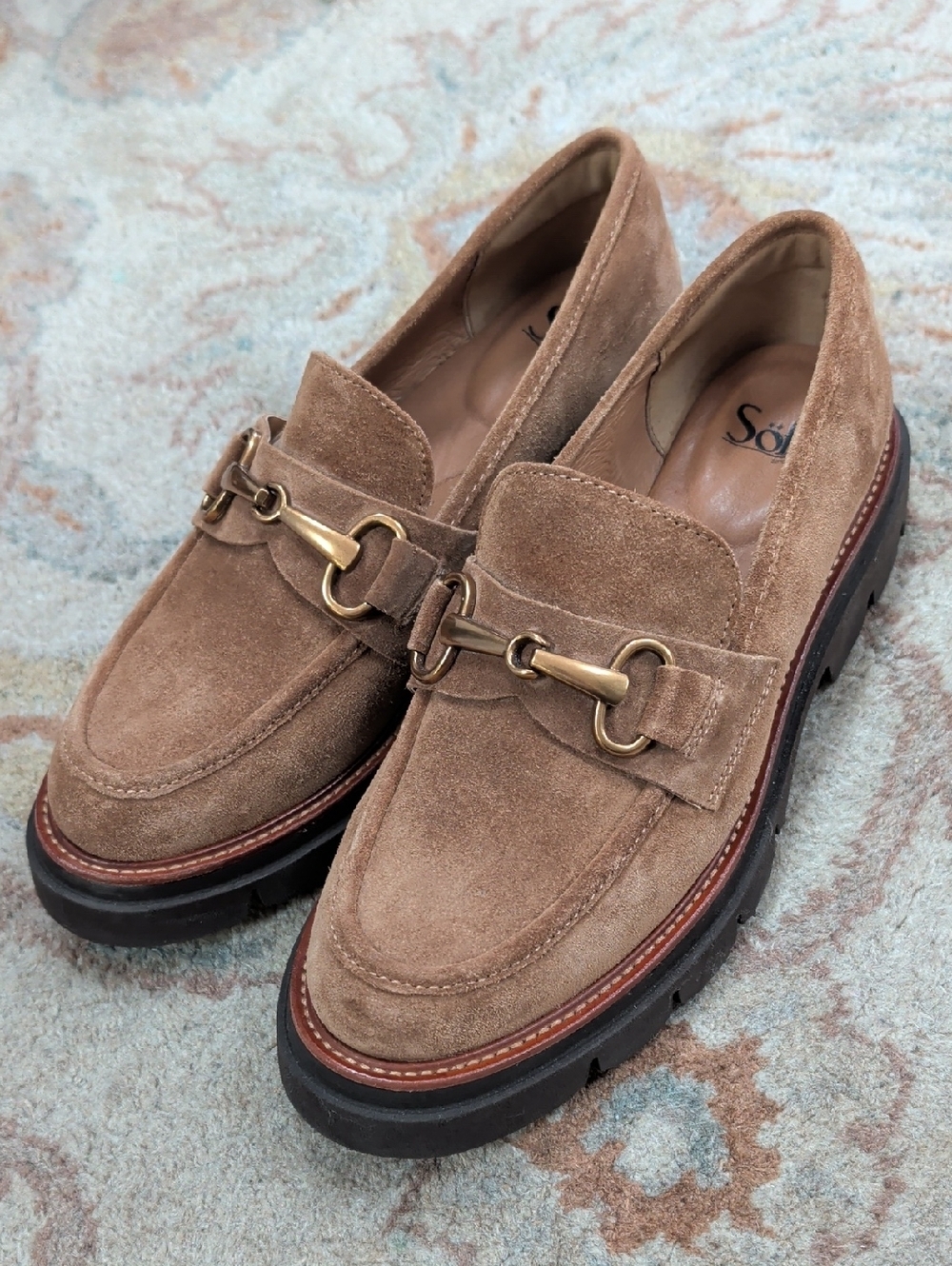Sofft Satara Havana Brown Tan Suede Bit Loafers